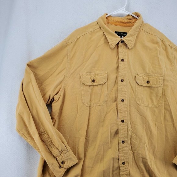 EDDIE BAUER Shirt Men's Casual Button Up Long Sleeve Solid Oxford Yellow 2XL - Picture 5 of 11